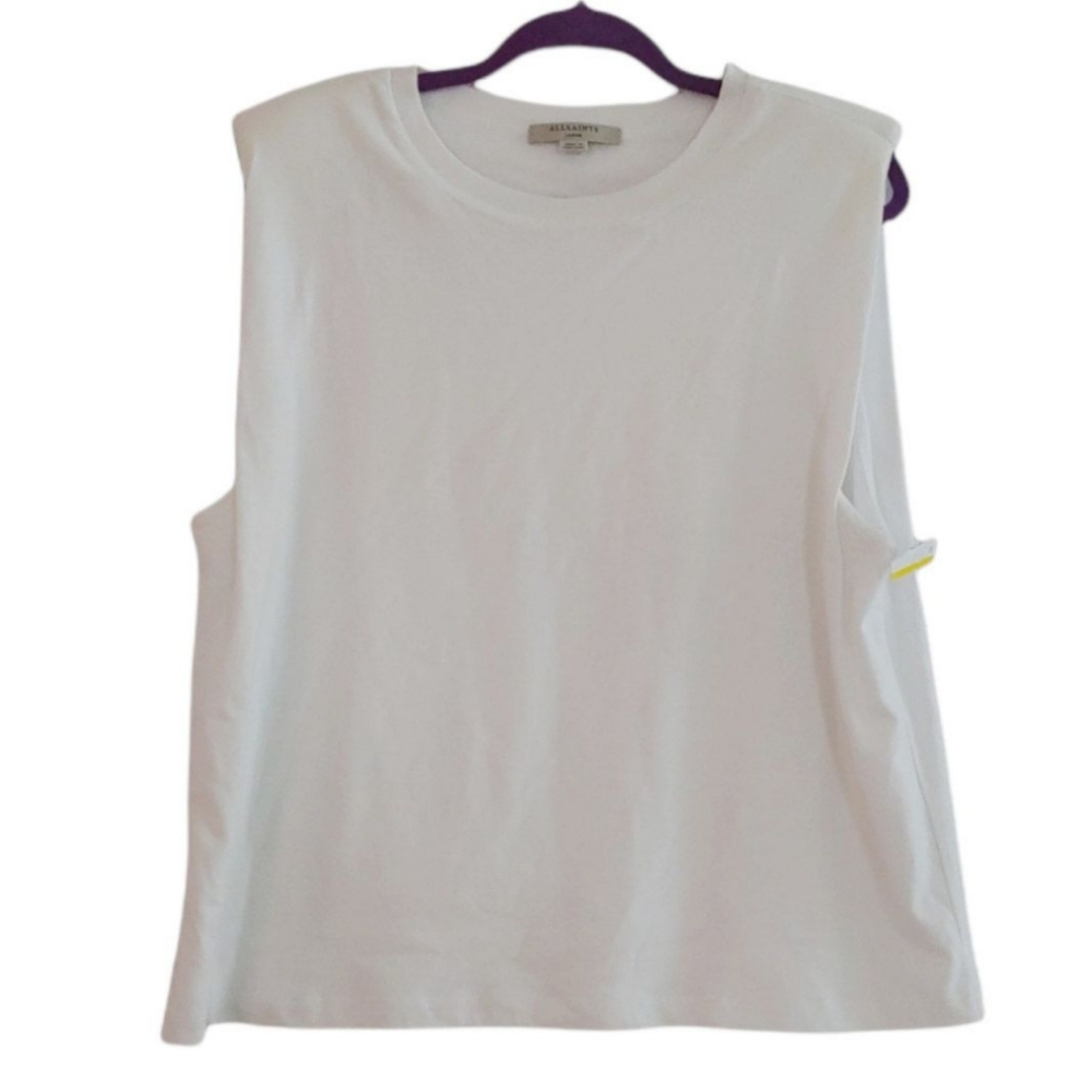 ALLSAINTS White Coni Organic Cotton Padded Shoulder Tank  Top Size L